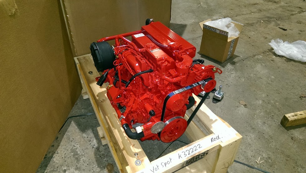 New Beta Marine engine in shipping crate